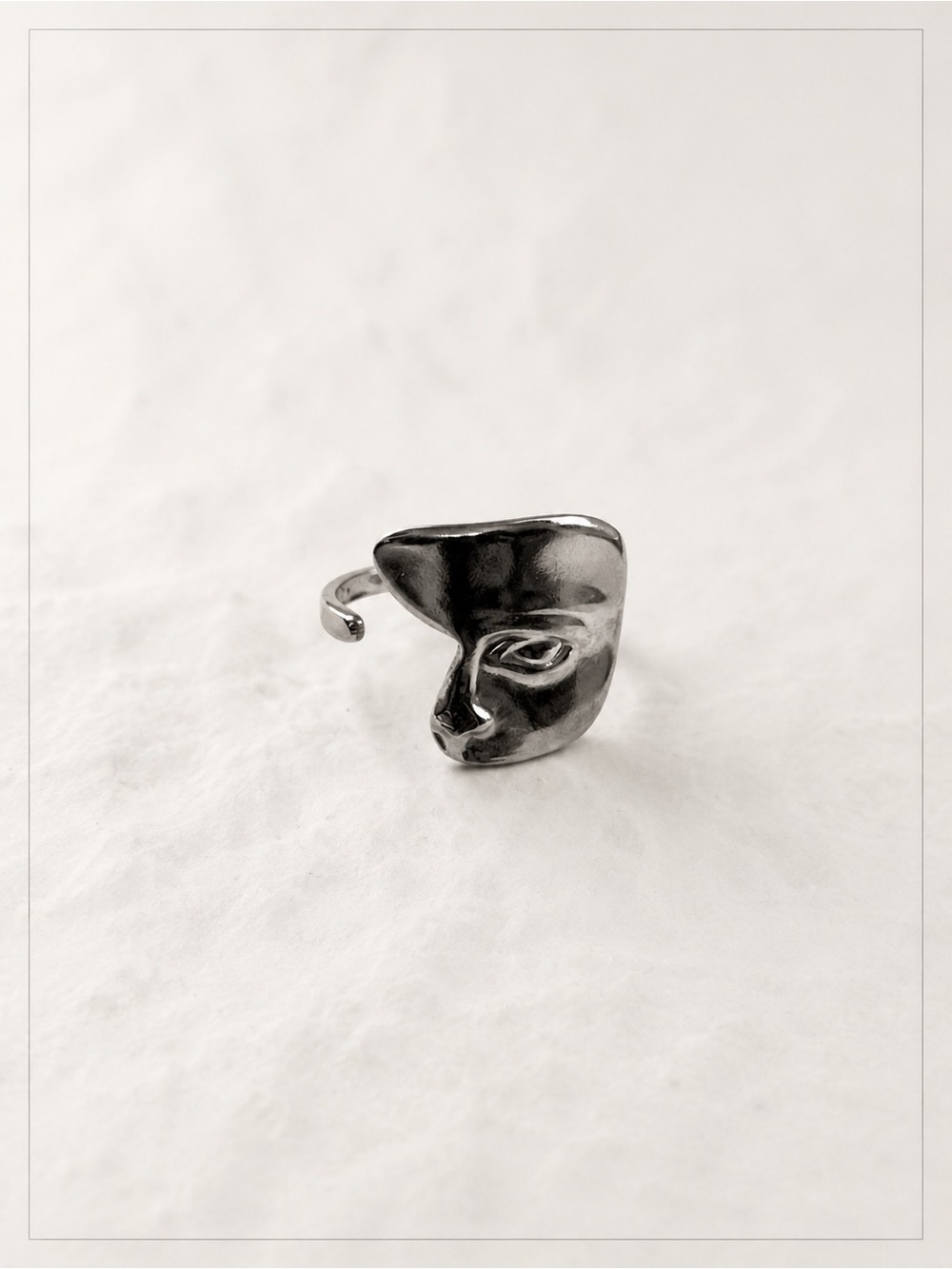 Stainless Steel Mask Face Ring in Silver Tone Adjustable